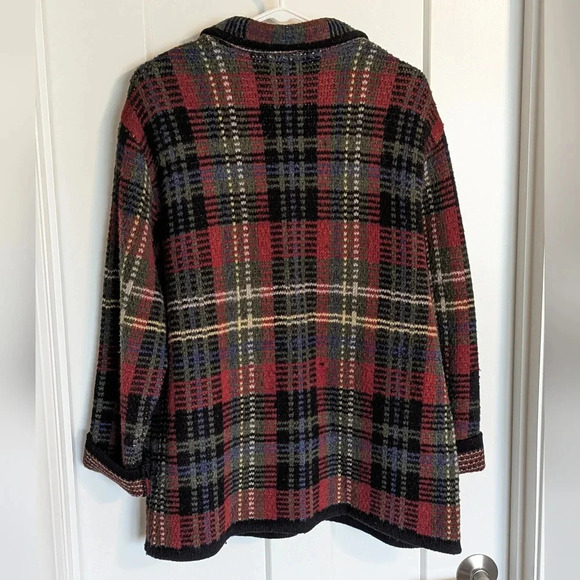 90s Eddie Bauer Lambswool Plaid Holiday Sweater Coat sz L - Picture 4 of 5